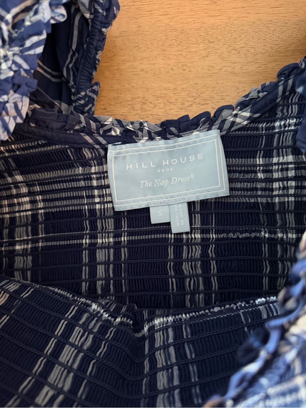 Blue Plaid Smocked Puff Sleeve Nap Dress Cottagecore Picnic Dress Size S - Picture 5 of 9